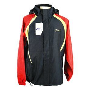 NWT ASICS Jacket Sz. M Hooded Winter Fleece-Lined Windbreaker Sports Multicolor